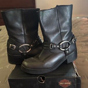 Harley-Davidson Black Leather Harness Short Boots